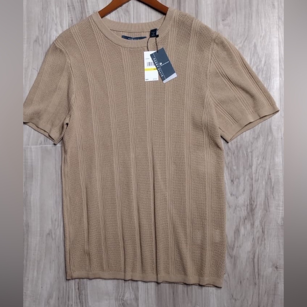 Perro ellis Men's Beige Short Sleeve Knit  size M brand new w tags